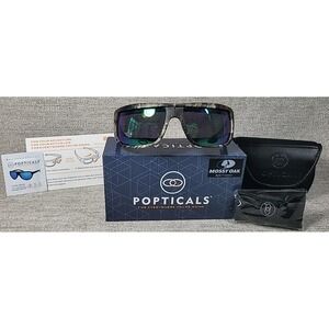 Popticals Folding Glasses Polarized Green Mirror Mossy Oak Frame New w Box Italy
